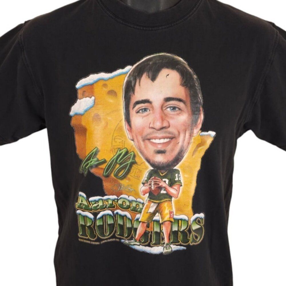 Green Bay Packers T Shirt Mens Size Small Black Aaron Rodgers NFL Football